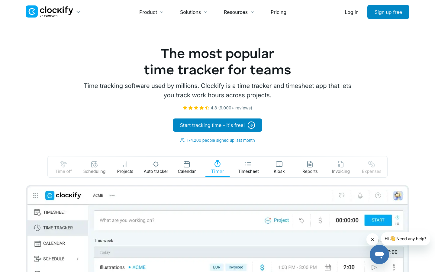 Screenshot of Clockify