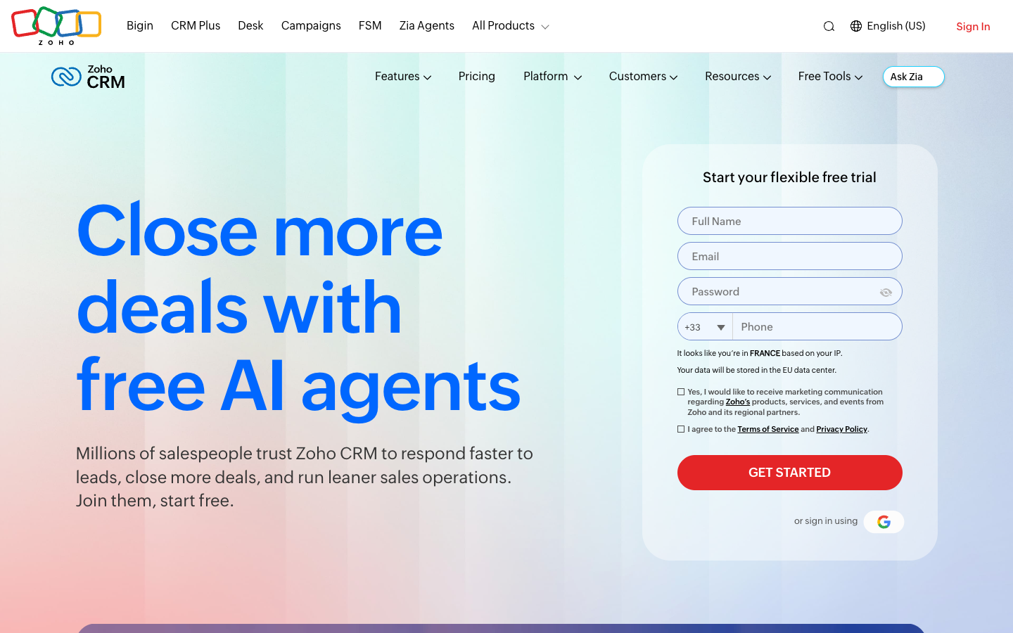 Screenshot of Zoho CRM
